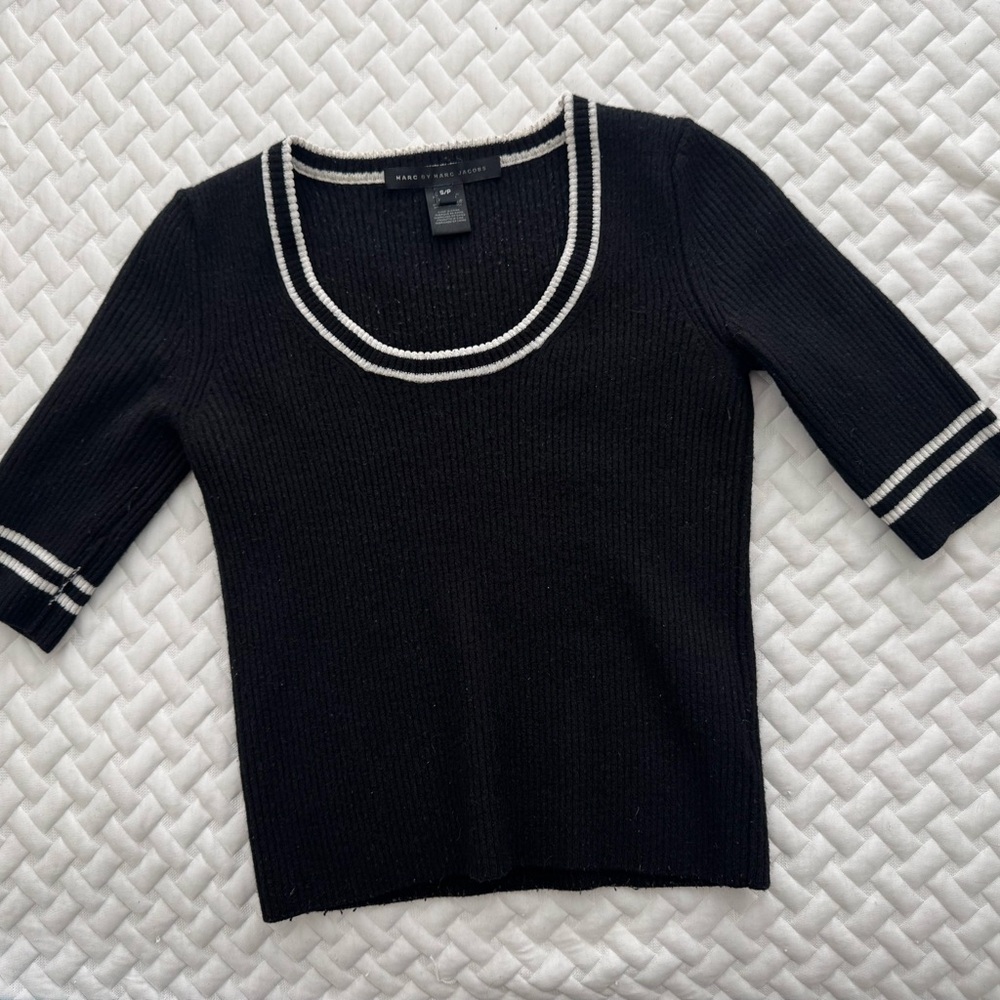 Wool Marc Jacobs Black Sweater with White Trim